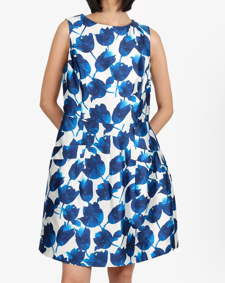 Silk Oscar De La Renta Blue Floral Dress Size 10 - Picture 3 of 10